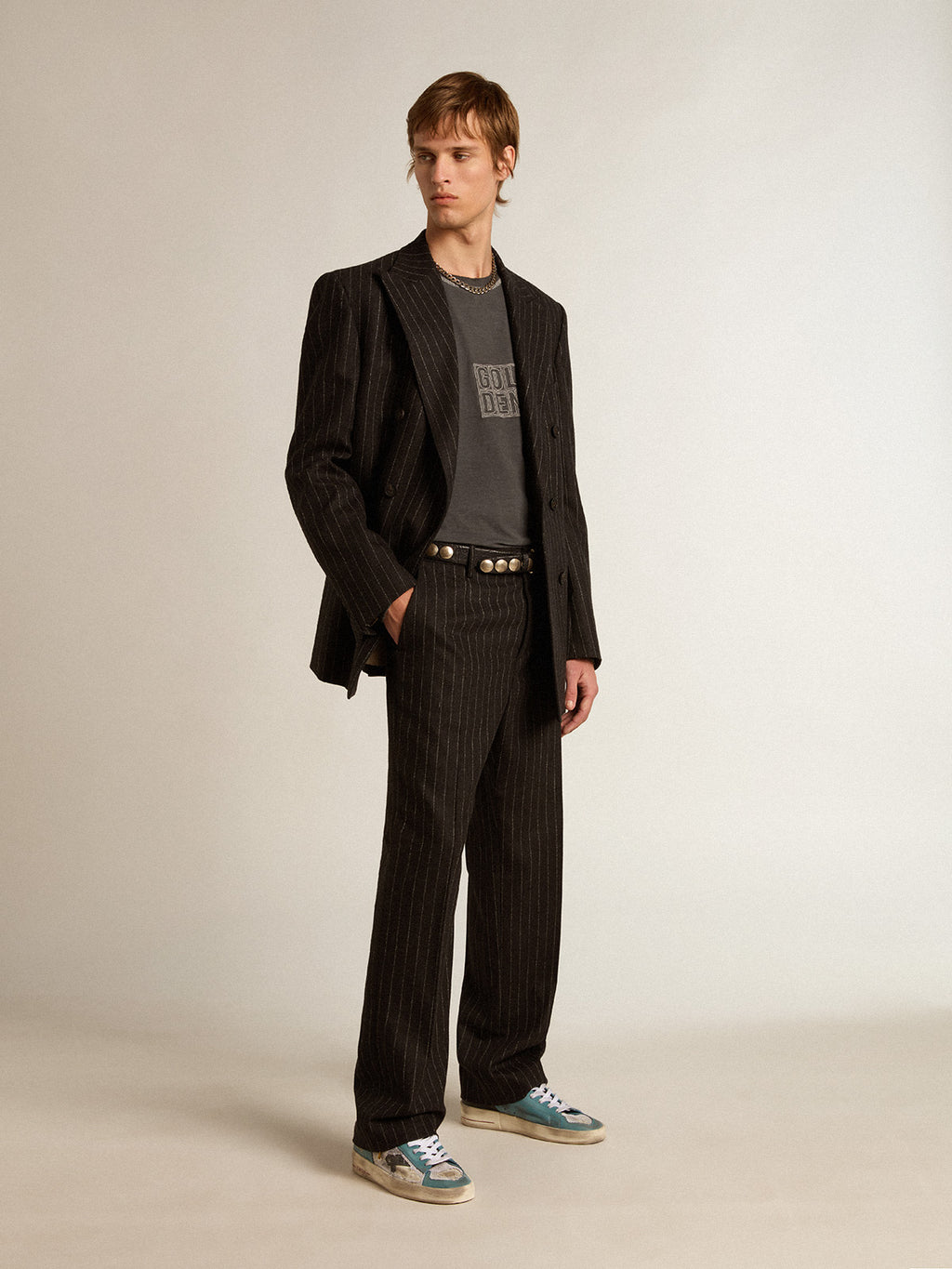 Men's Stardan in distressed mesh and petrol-colored upper| Golden Goose