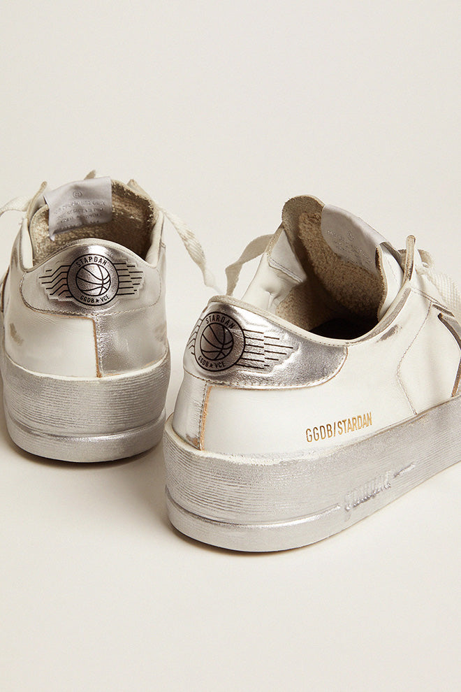 Stardan sneakers with silver metallic leather star and heel tab| Golden Goose