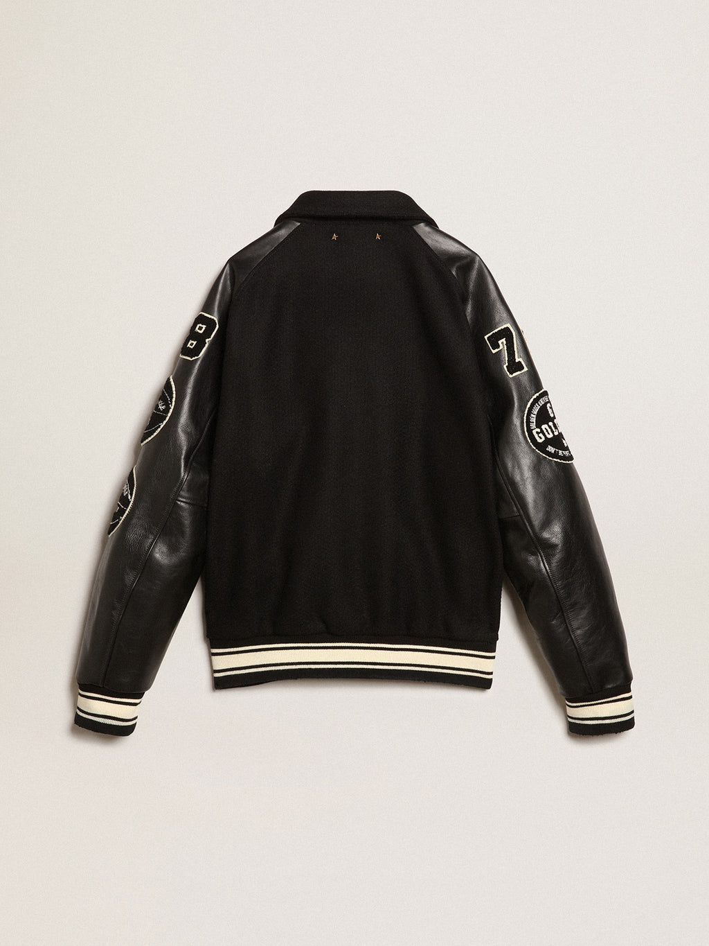 Black wool bomber jacket with patch| Golden Goose