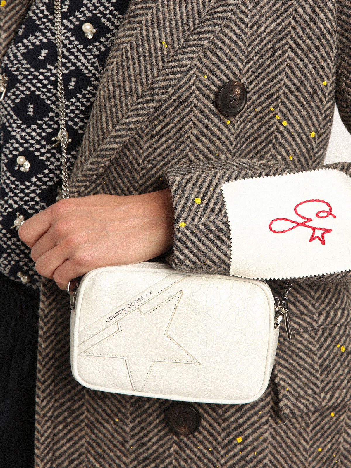Women's Mini Star Bag in white glossy leather with tone-on-tone star| Golden Goose
