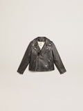 Boys' biker jacket in distressed leather| Golden Goose