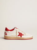 Women's Ball Star in white leather with red star and heel tab| Golden Goose