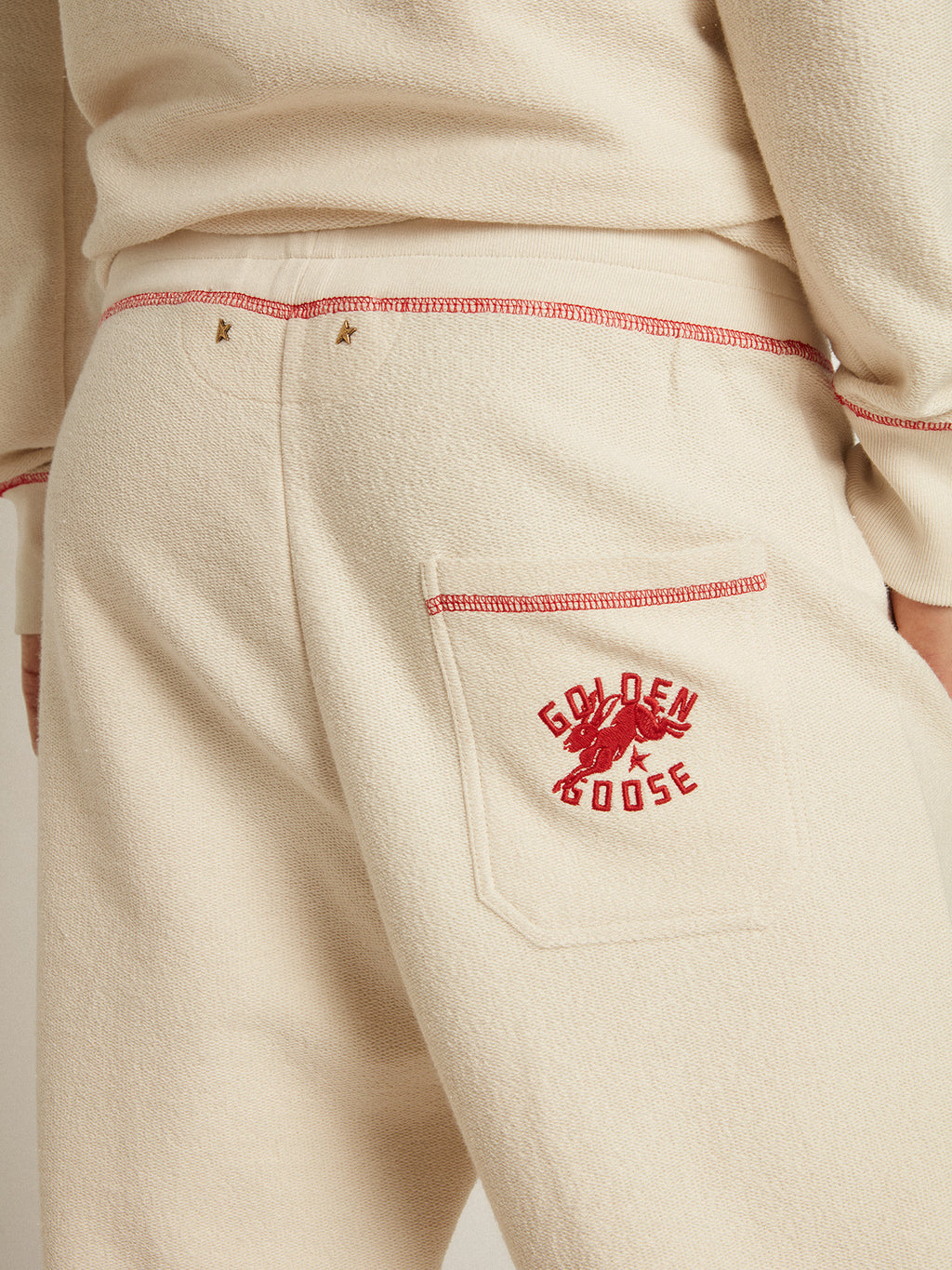 Men's heritage white joggers with CNY logo| Golden Goose