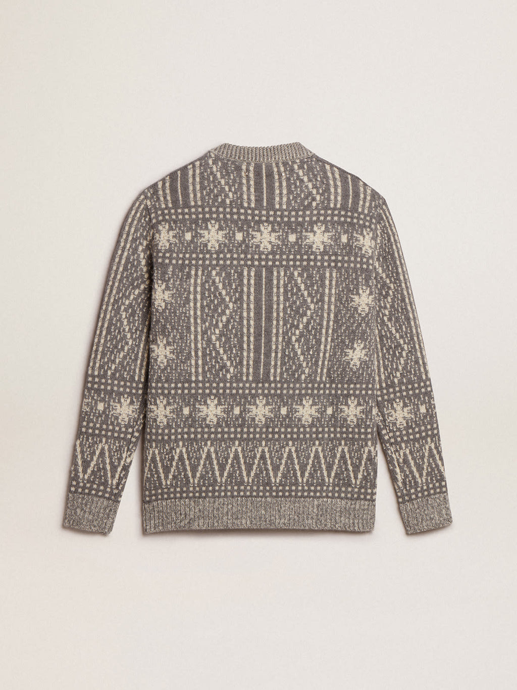 Round-neck sweater with gray Fair Isle motif| Golden Goose