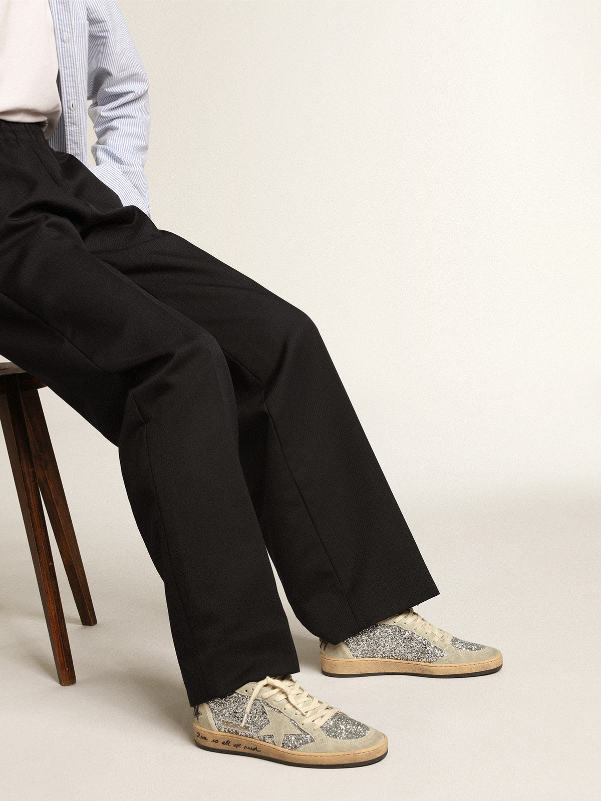 Ball Star in silver glitter with ice-gray suede inserts| Golden Goose