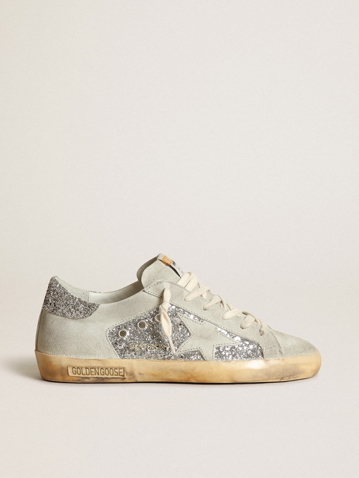 Women's Super-Star in silver glitter with ice-gray star and inserts| Golden Goose