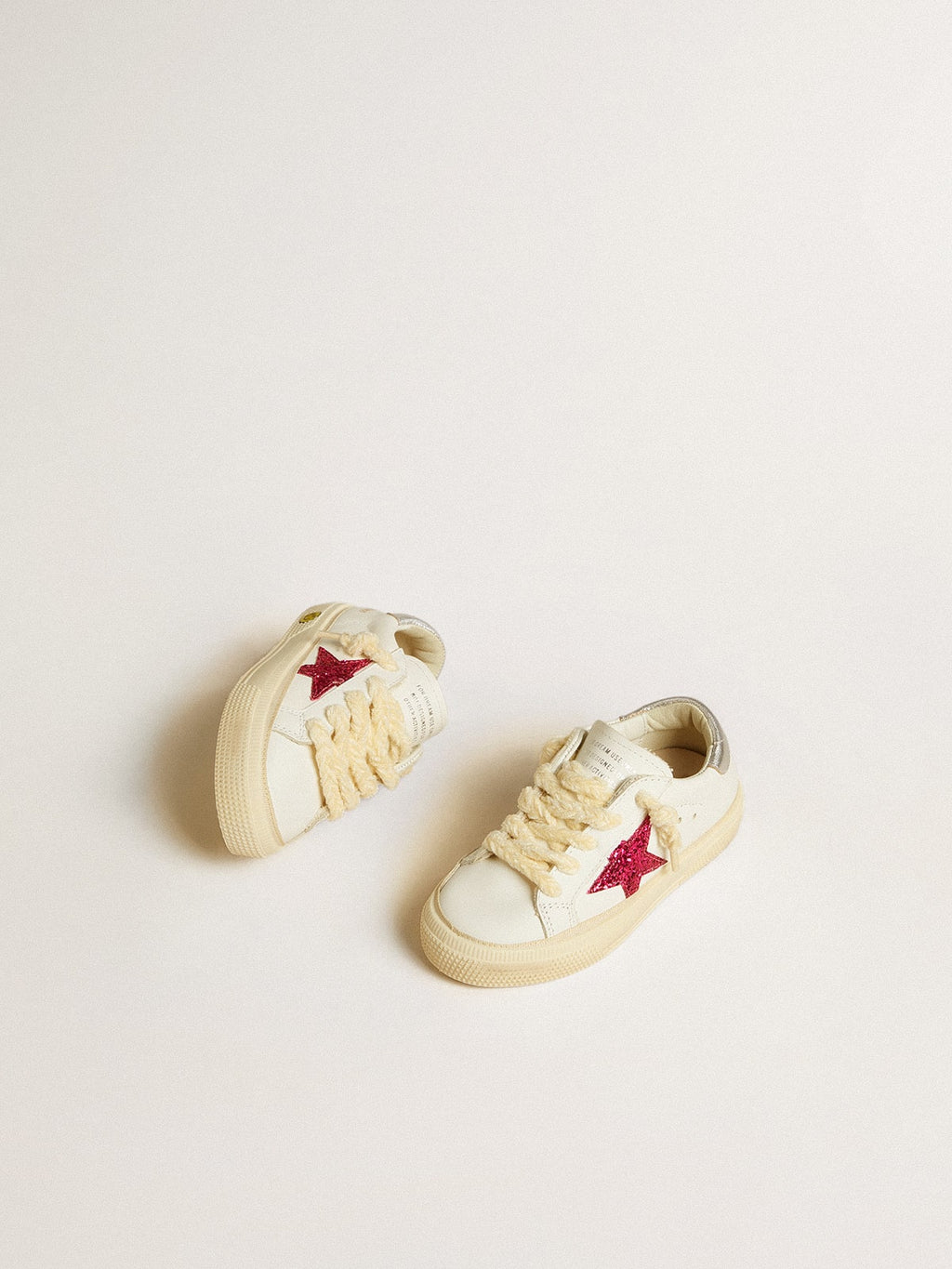May Junior with fuchsia glitter star and metallic leather heel tab| Golden Goose
