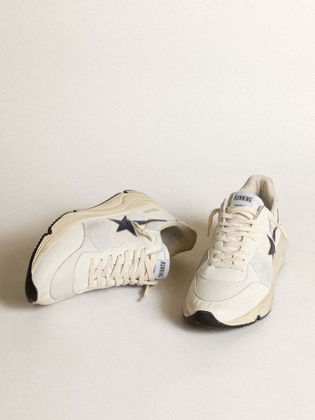 Running Sole in white mesh and nappa leather with a blue star| Golden Goose