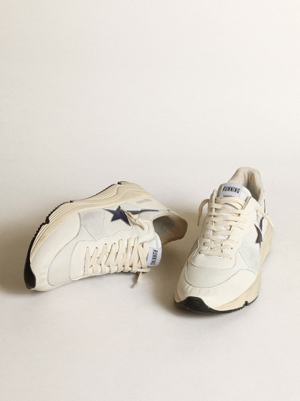 Running Sole in white mesh and nappa leather with a blue star| Golden Goose