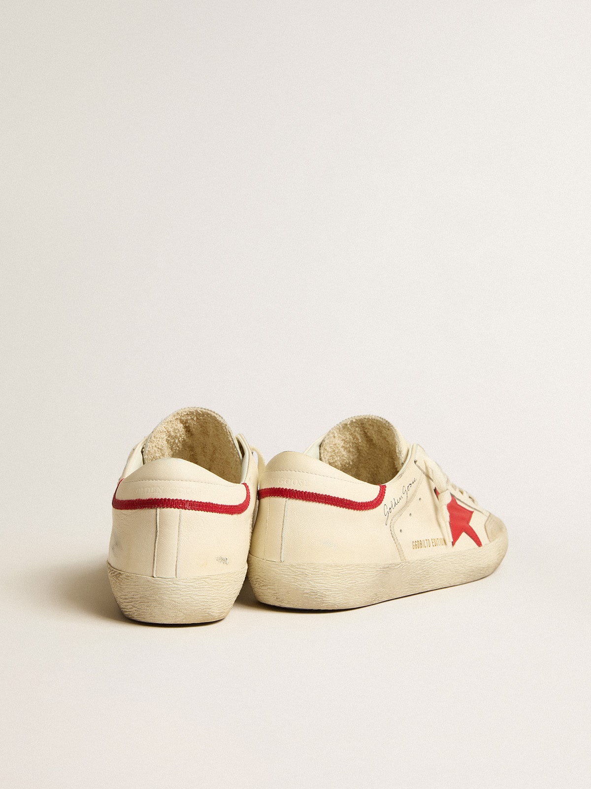 Men's Super-Star LTD in nappa with red leather star and pearl suede toe| Golden Goose