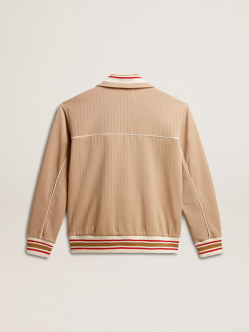 Men's light beige zipped sweatshirt with white logo| Golden Goose