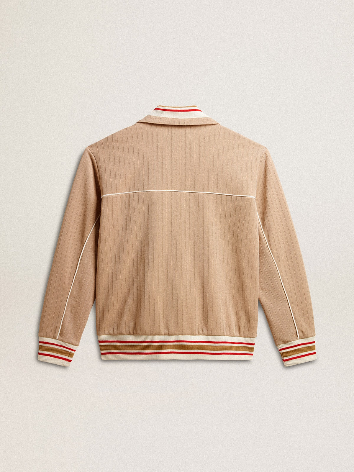 Men's light beige zipped sweatshirt with white logo| Golden Goose