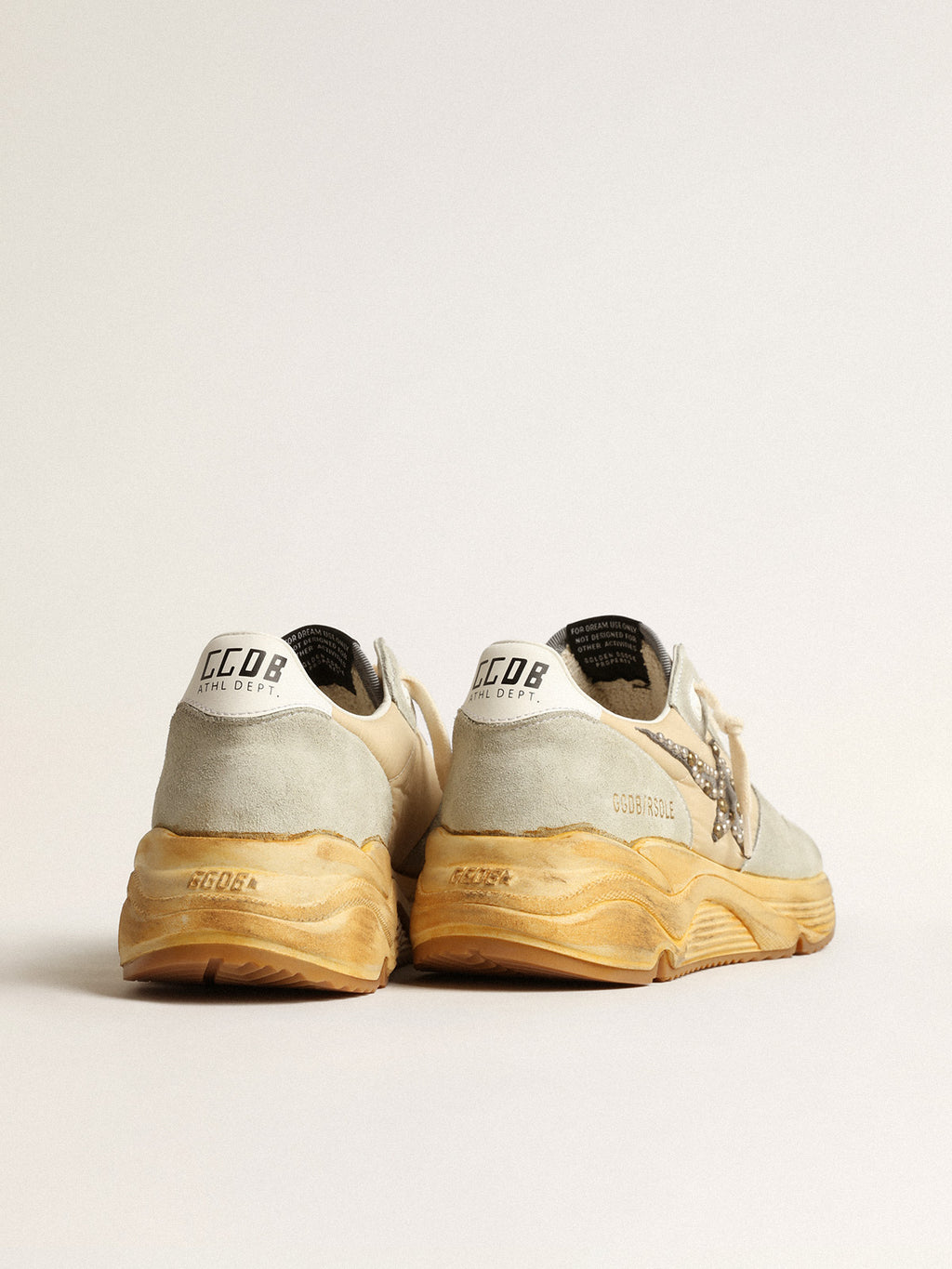 Men's Running Sole in ice gray with studded suede star| Golden Goose