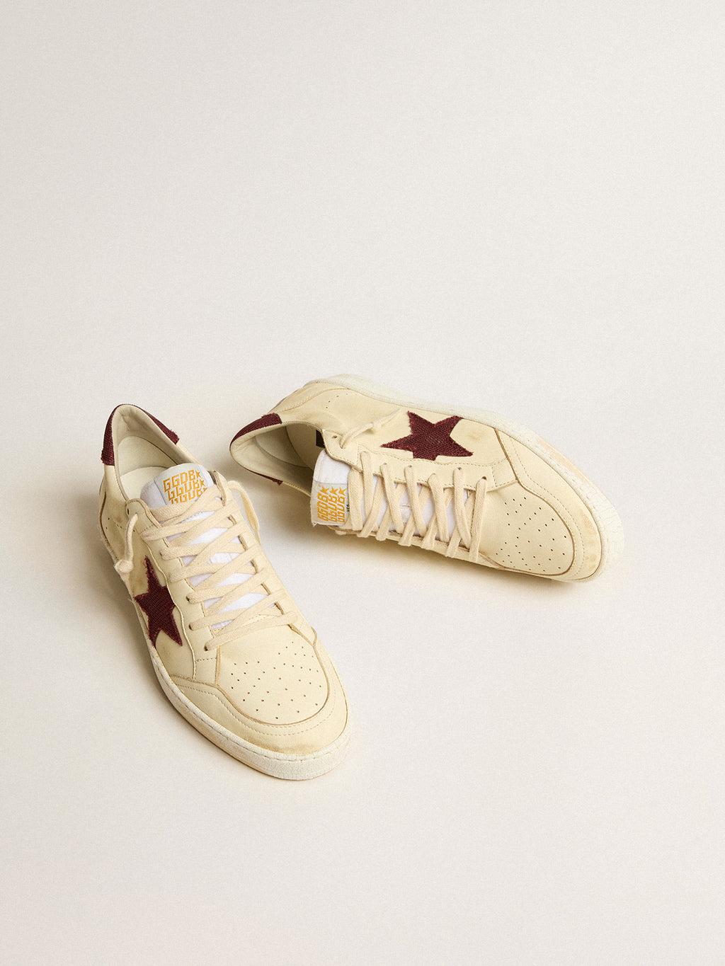 Ball Star in beige nappa with burgundy mesh star and heel tab| Golden Goose