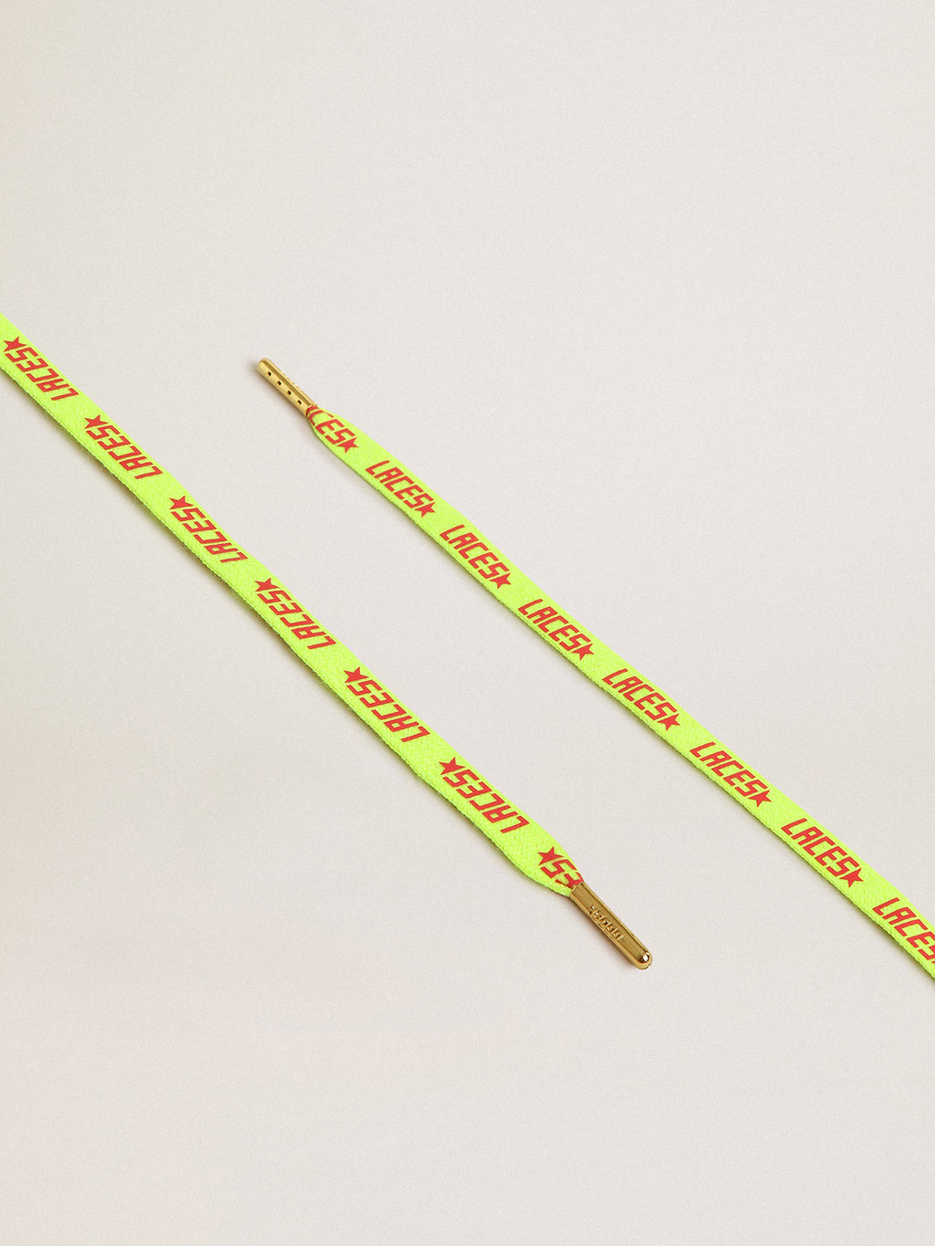 Fluorescent yellow laces with contrasting orange 'Laces' lettering| Golden Goose