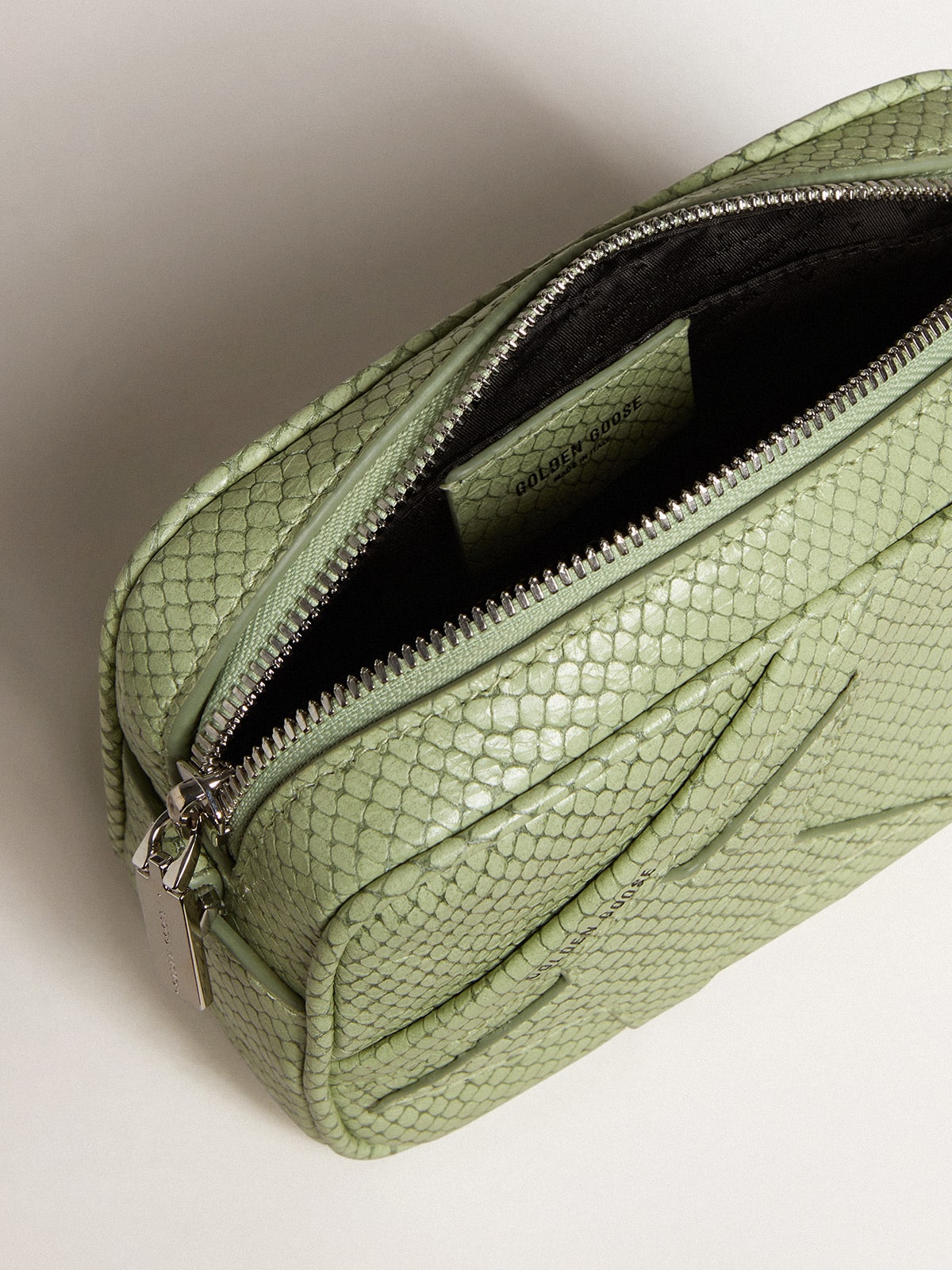 Mini Star Bag in light green snake-print leather| Golden Goose