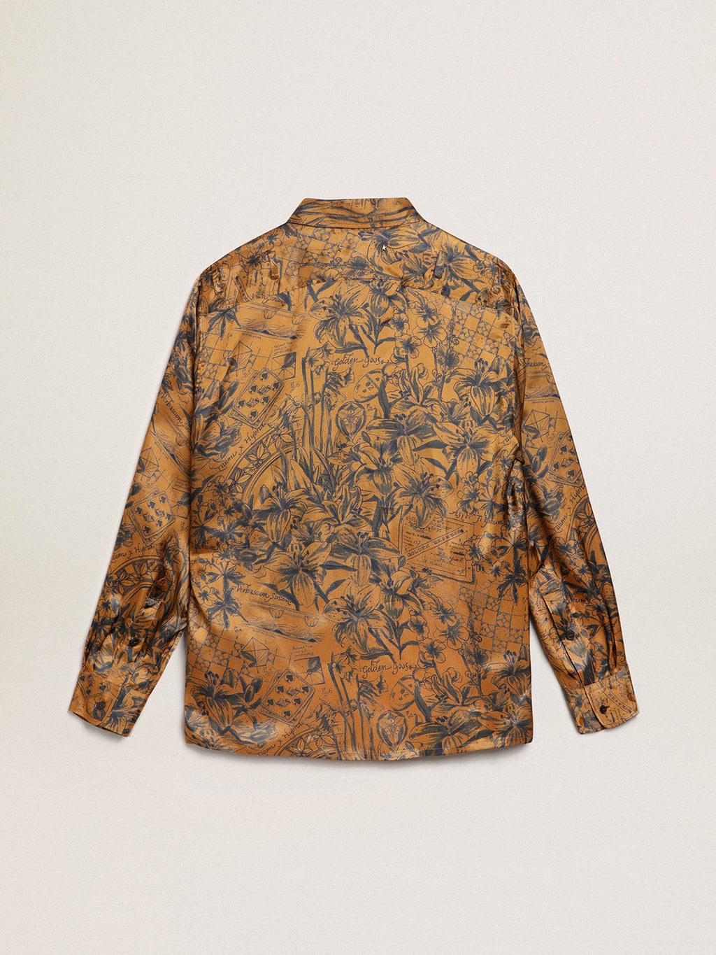 Men's golden brown shirt with notebook print| Golden Goose