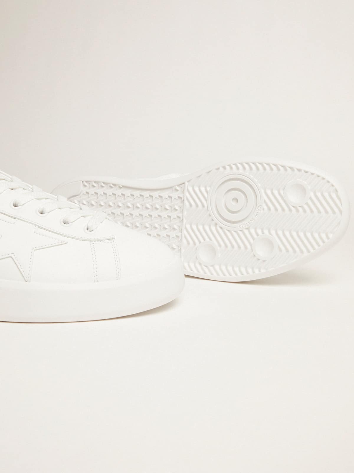 White Purestar sneakers with fluorescent orange heel tab| Golden Goose