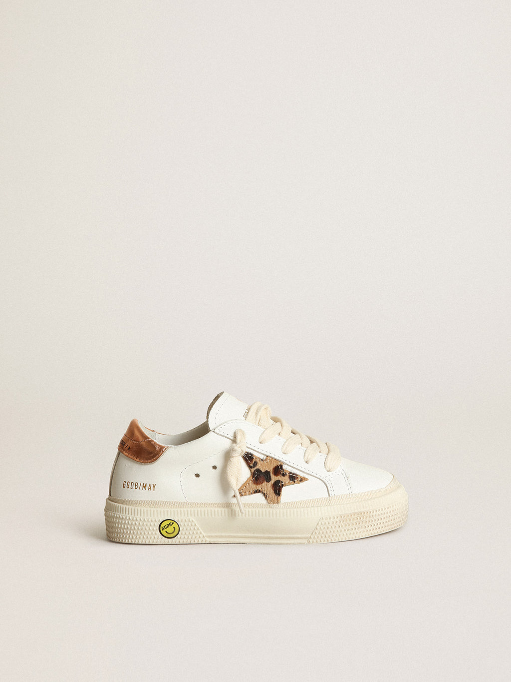 Young May with leopard print pony skin star and copper-colored heel| Golden Goose
