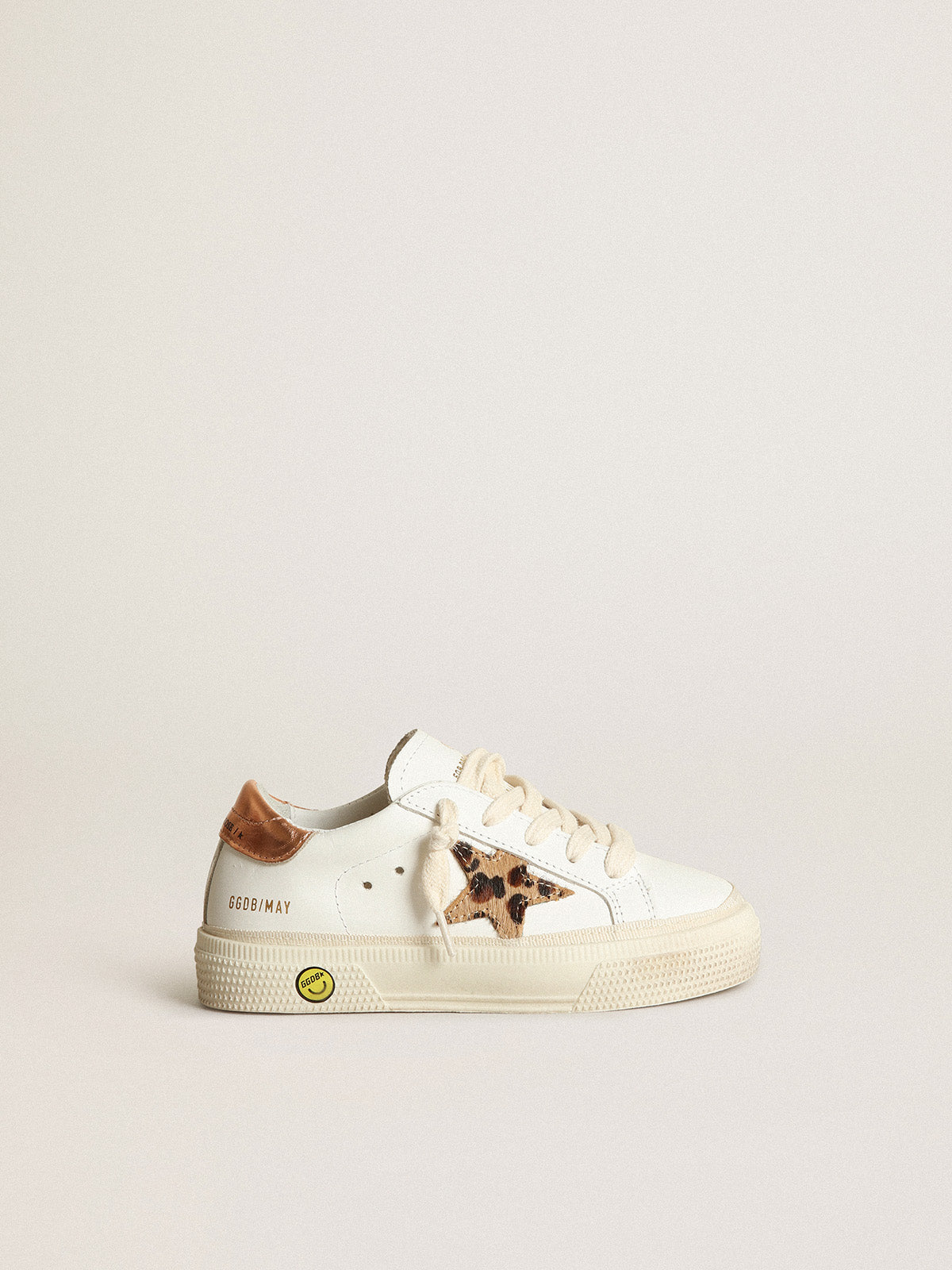 Young May with leopard print pony skin star and copper-colored heel| Golden Goose