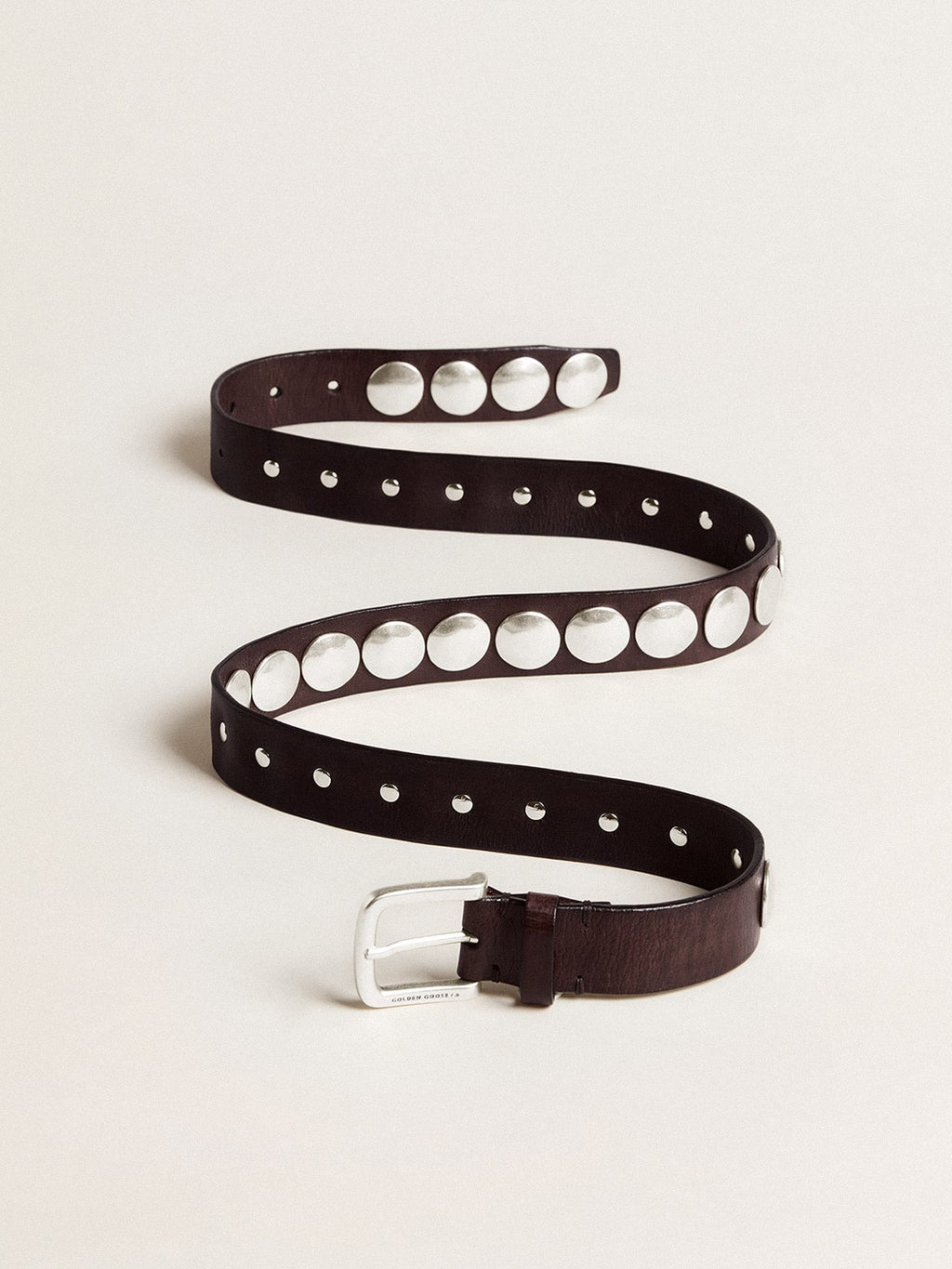 Trinidad belt in dark brown leather with silver maxi studs| Golden Goose