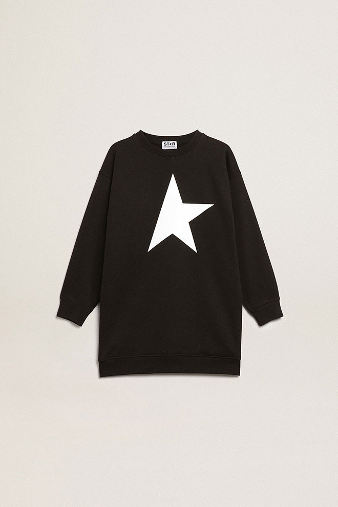 Girls' black sweatshirt dress with white star| Golden Goose