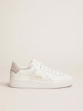 Purestar sneakers in white leather with champagne glitter heel tab| Golden Goose