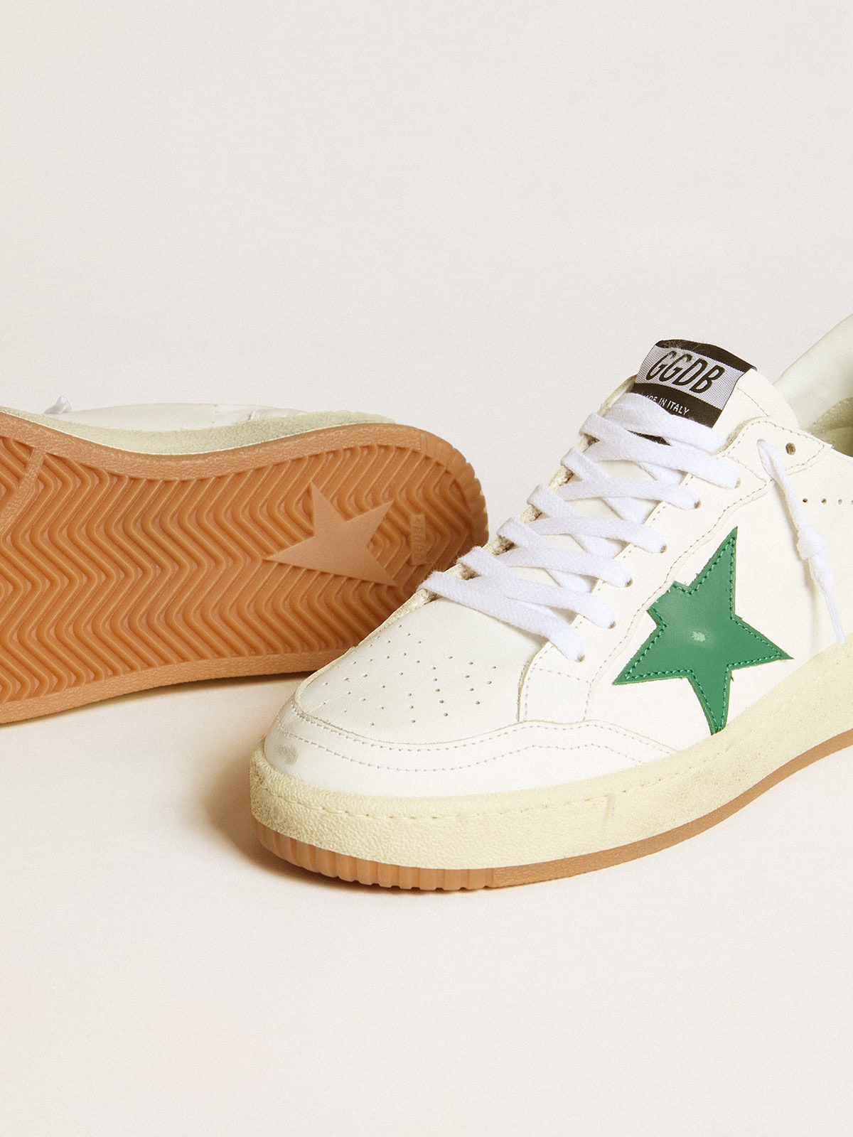 Women's Ball Star 2 with green leather star and metallic leather heel tab| Golden Goose
