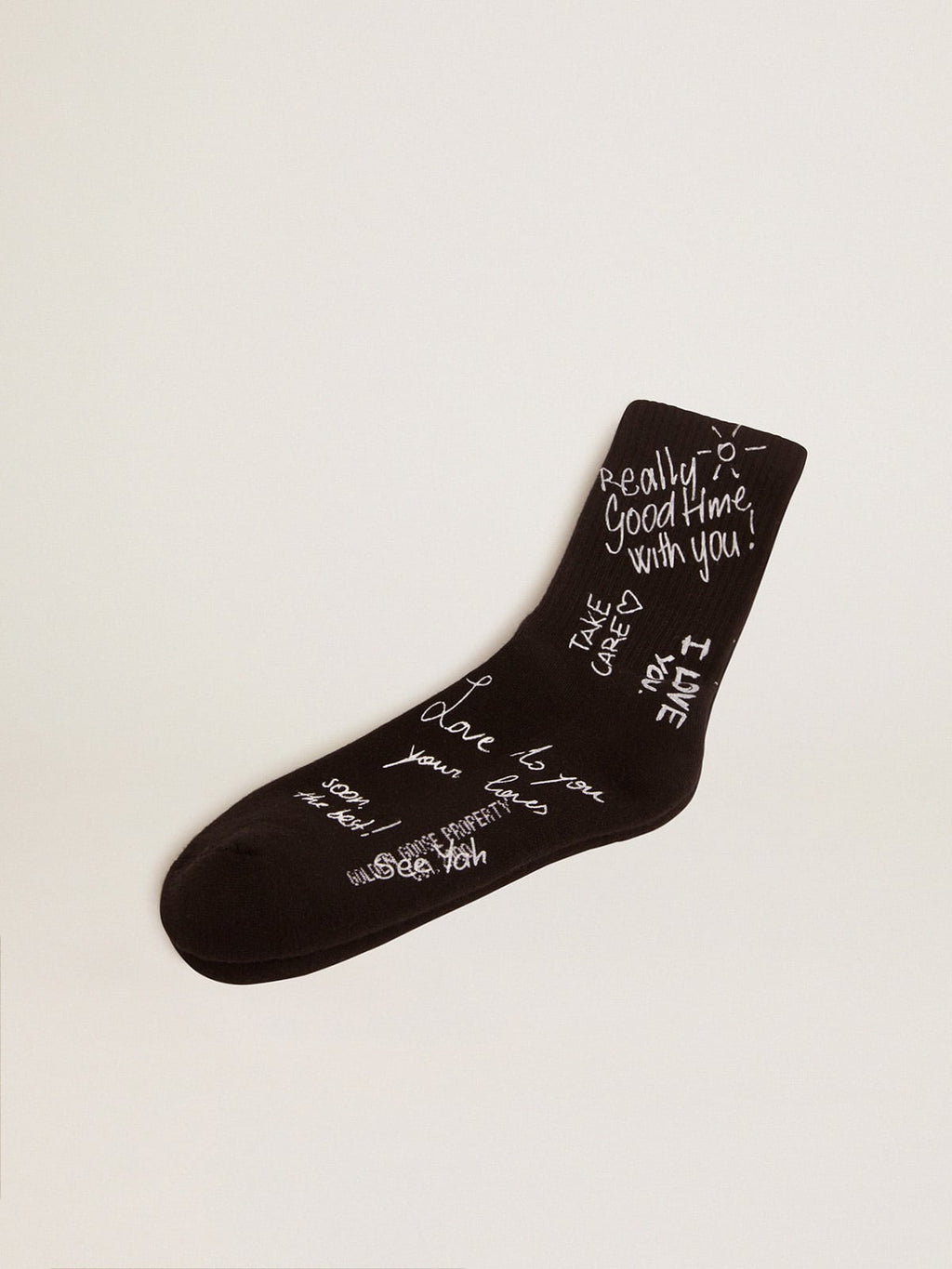 Black socks with white Golden Statement lettering| Golden Goose