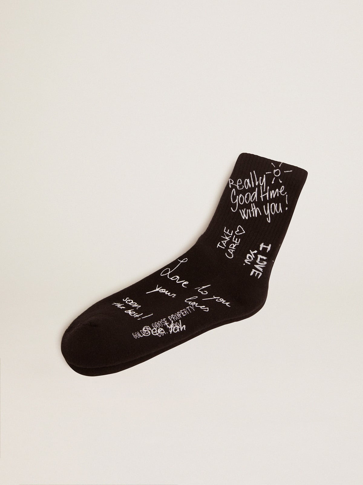 Black socks with white Golden Statement lettering| Golden Goose