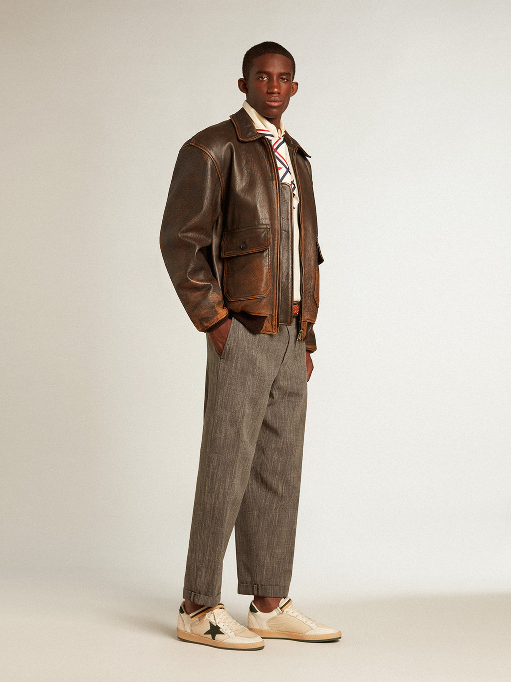 Ball Star in nylon and nappa with green suede star and heel tab| Golden Goose