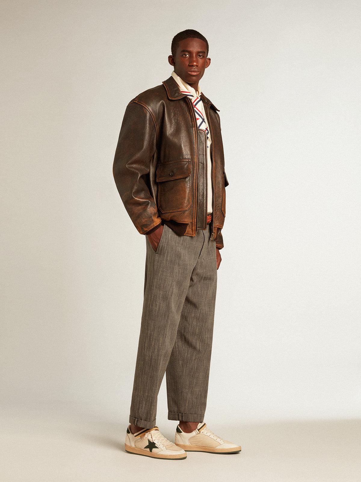 Ball Star in nylon and nappa with green suede star and heel tab| Golden Goose