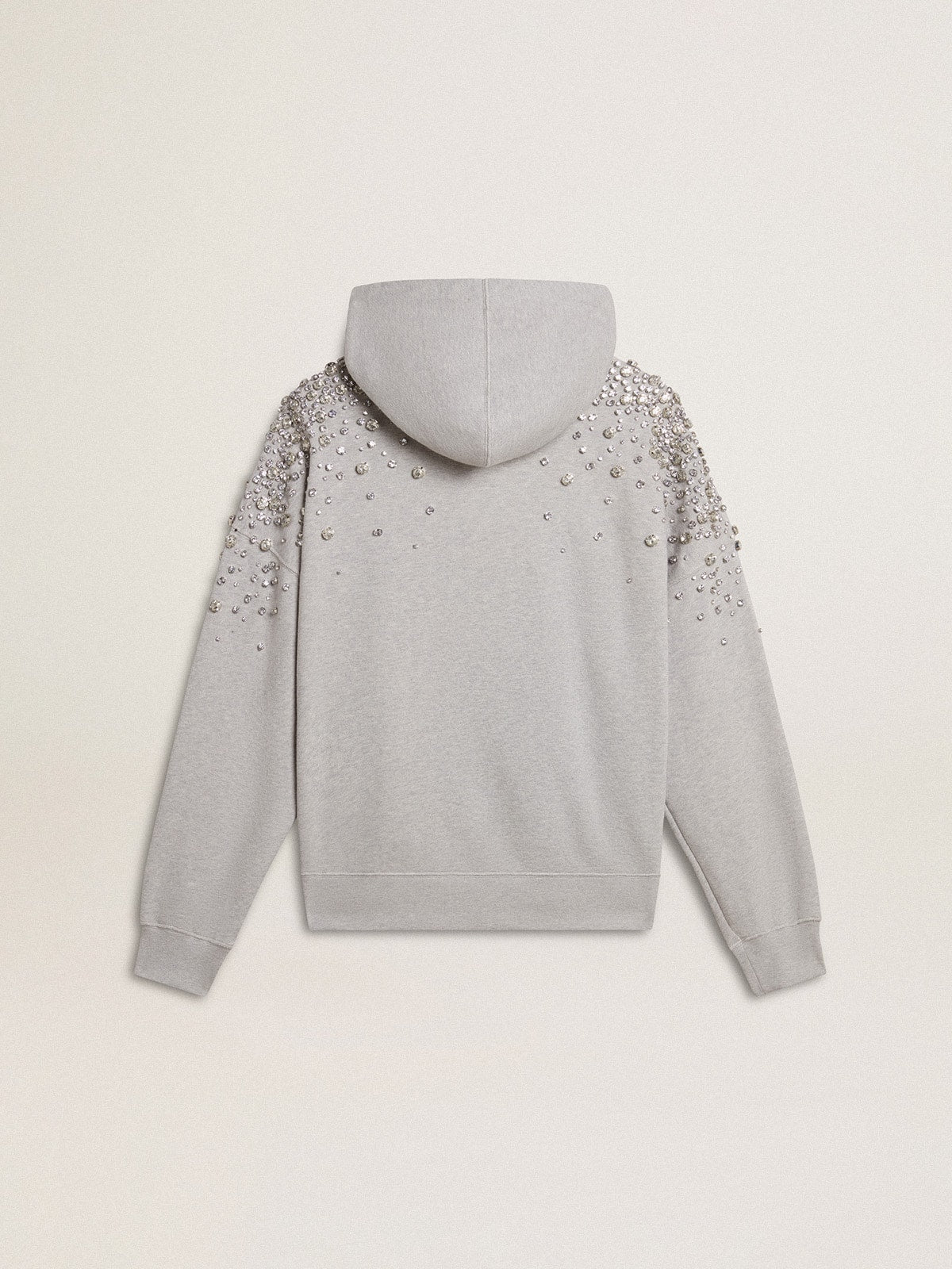 Gray hooded sweatshirt with crystal decoration| Golden Goose