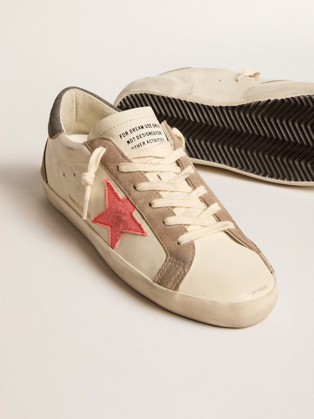 Super-Star LTD with pink gabardine star and gray suede heel tab| Golden Goose