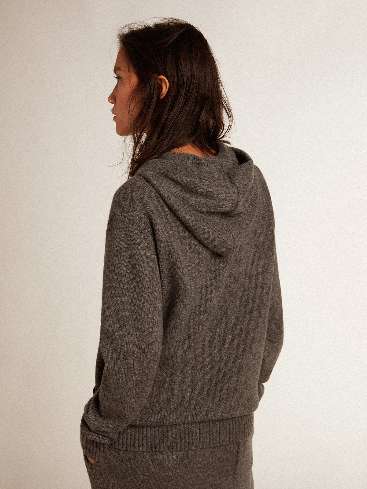 Women's gray cashmere blend sweatshirt with hood| Golden Goose