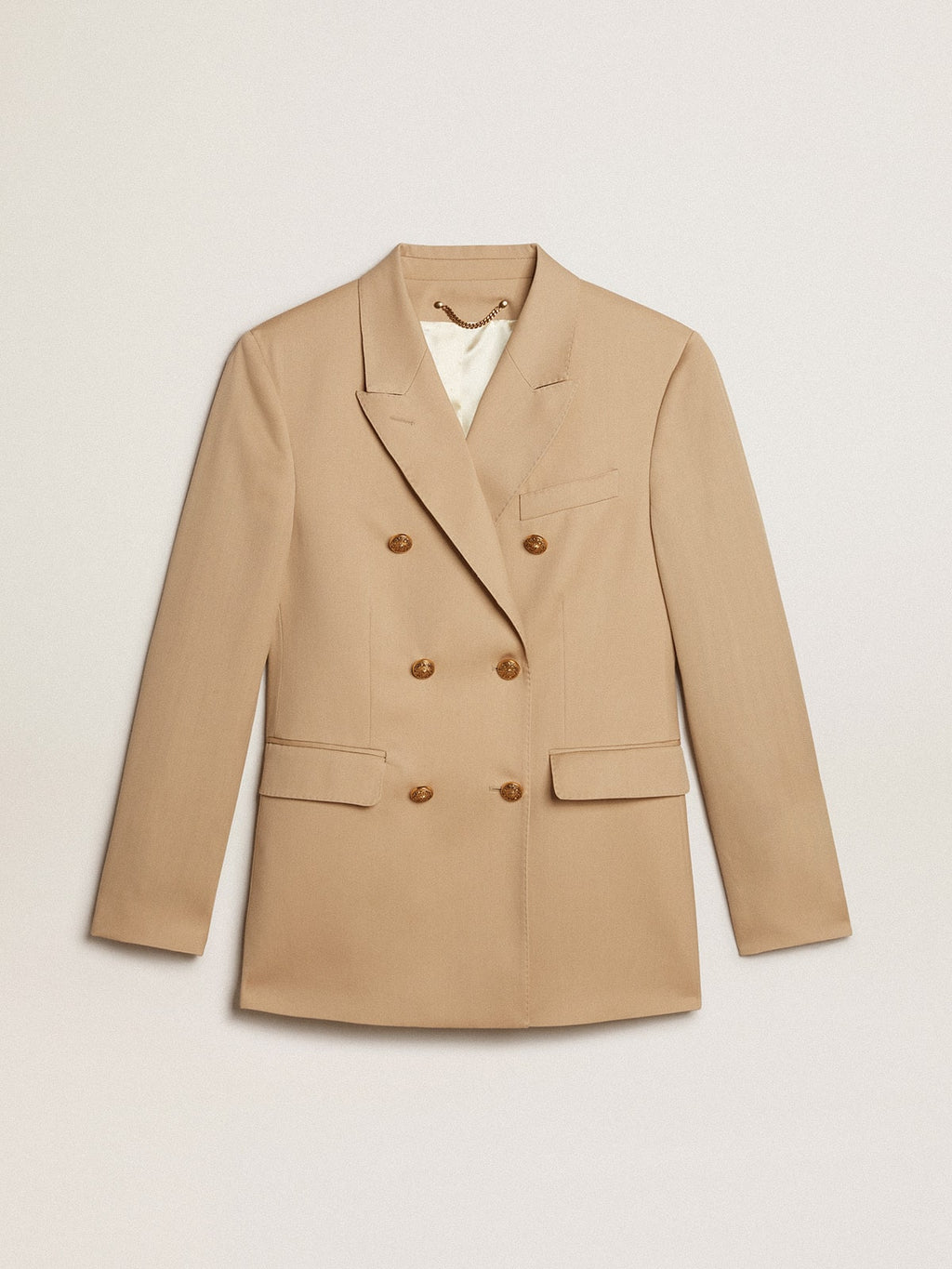 Women's double-breasted blazer in sand with gold heraldic buttons| Golden Goose