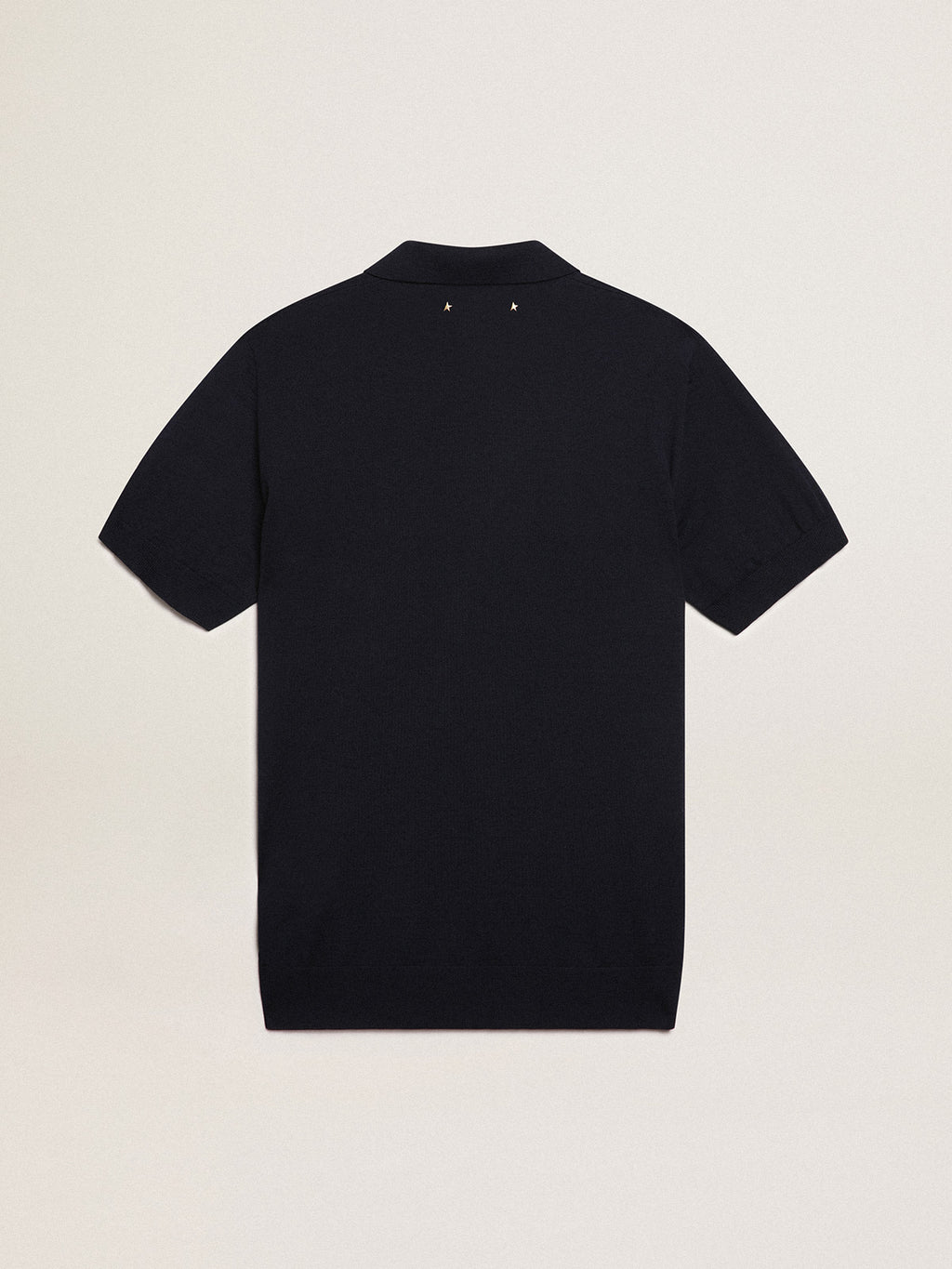 Men's short-sleeved polo shirt in navy-blue merino wool| Golden Goose