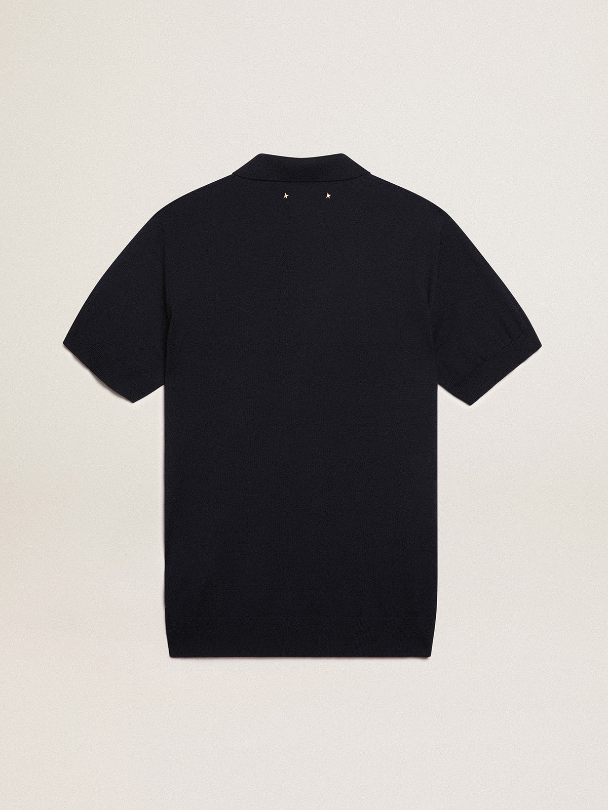 Men's short-sleeved polo shirt in navy-blue merino wool| Golden Goose