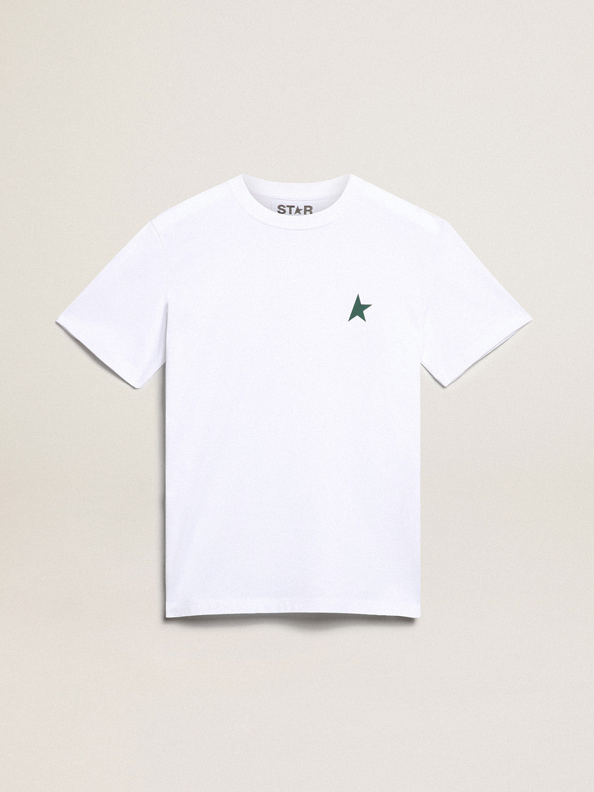 Women's white T-shirt with green star on the front| Golden Goose
