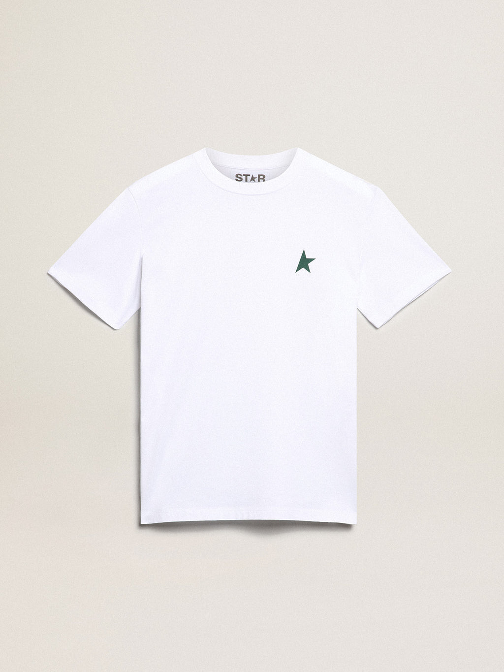 Women's white T-shirt with green star on the front| Golden Goose