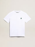 Women's white T-shirt with green star on the front| Golden Goose