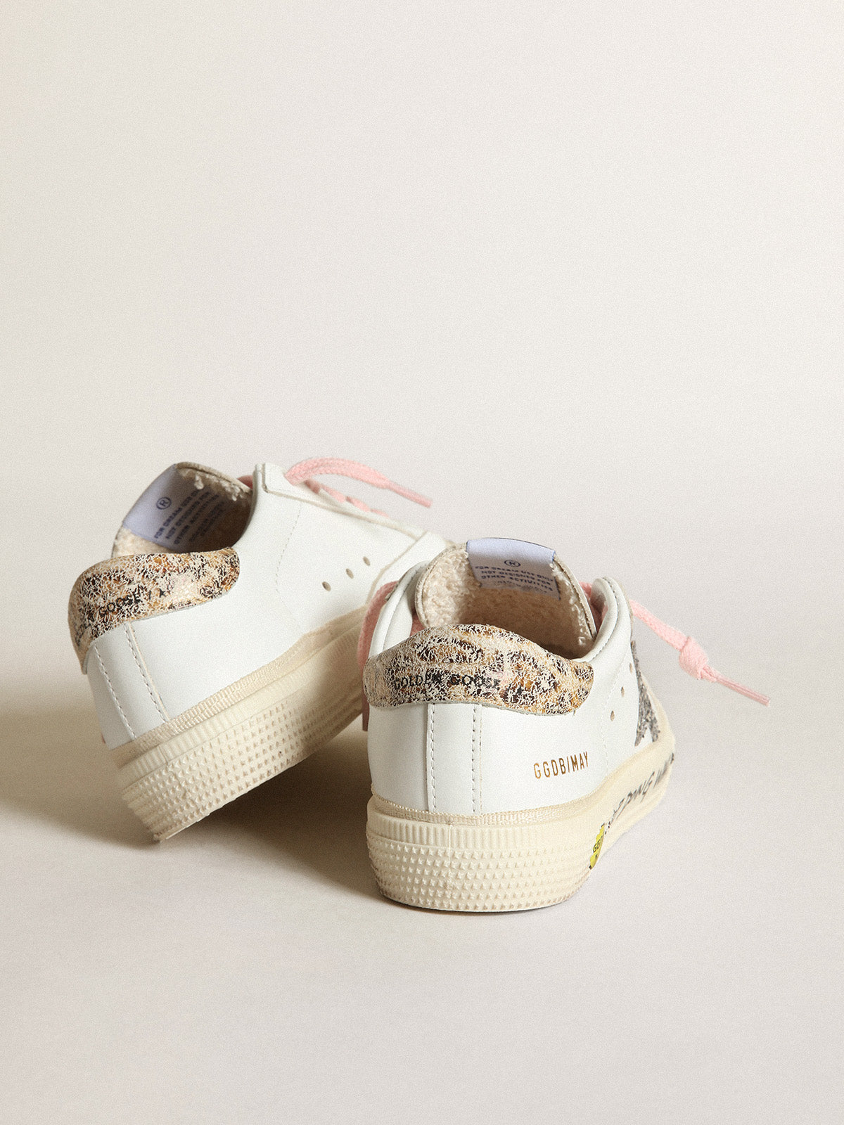 Young May with silver glitter star and leopard print heel tab| Golden Goose