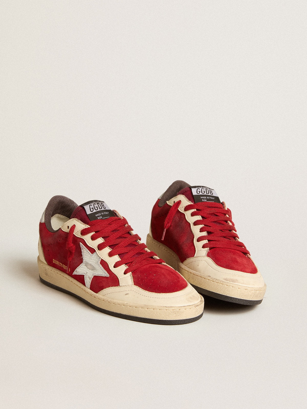 Ball Star in burgundy suede with silver leather star and heel tab| Golden Goose
