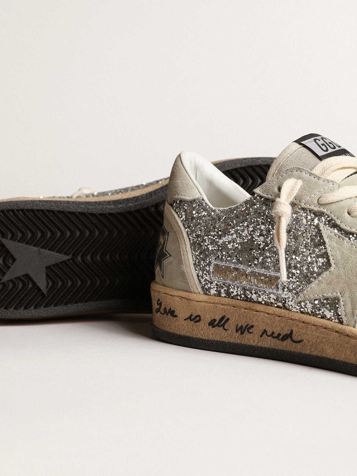 Ball Star in silver glitter with ice-gray suede inserts| Golden Goose
