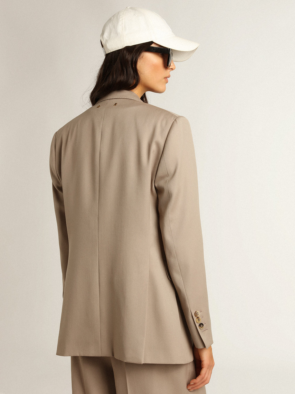 Double-breasted blazer in light beige wool gabardine| Golden Goose
