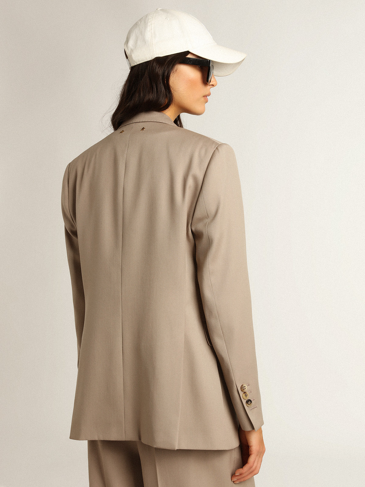 Double-breasted blazer in light beige wool gabardine| Golden Goose