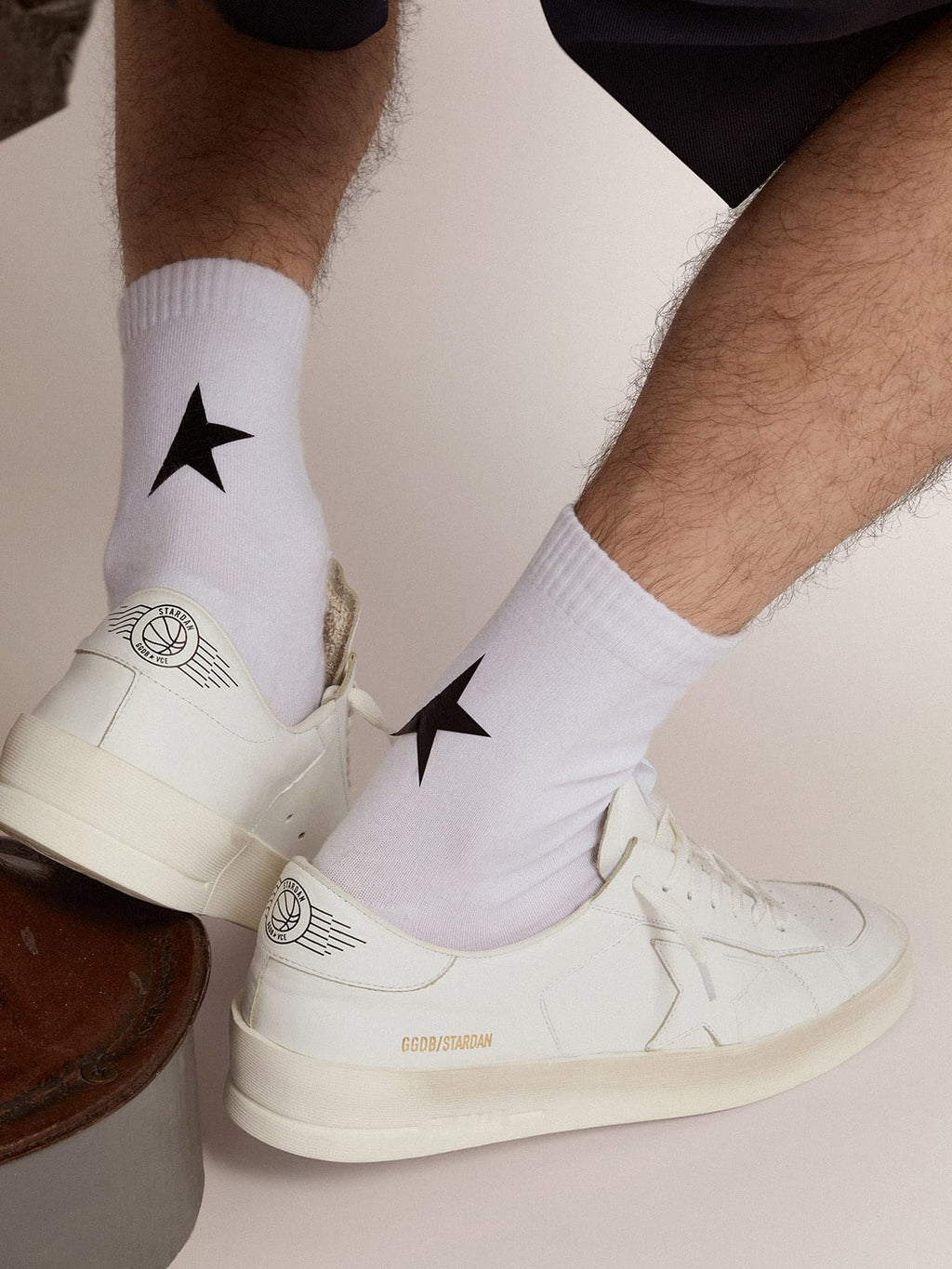 White Star Collection socks with contrasting black star| Golden Goose