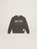 Distressed gray sweatshirt with crystal lettering| Golden Goose