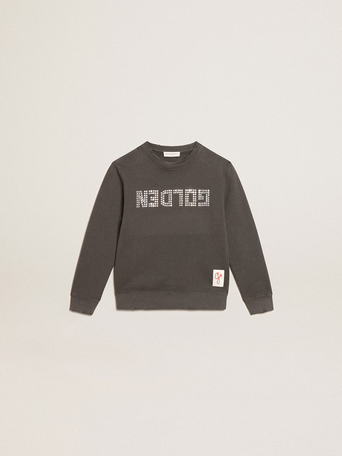 Distressed gray sweatshirt with crystal lettering| Golden Goose