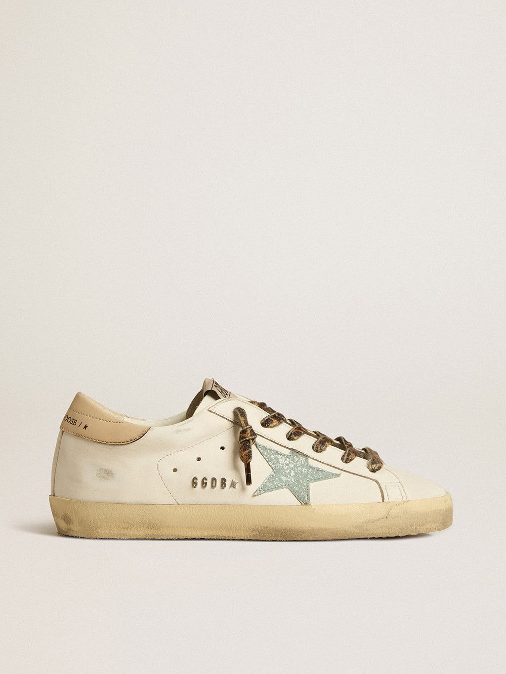 Super-Star with gray glitter star and nude leather heel tab| Golden Goose